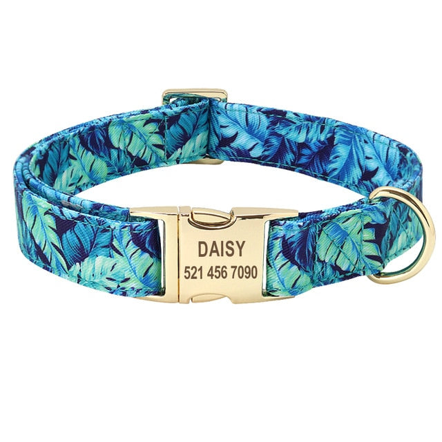 Custom Engraved - Flower Dog Collar Leash Set