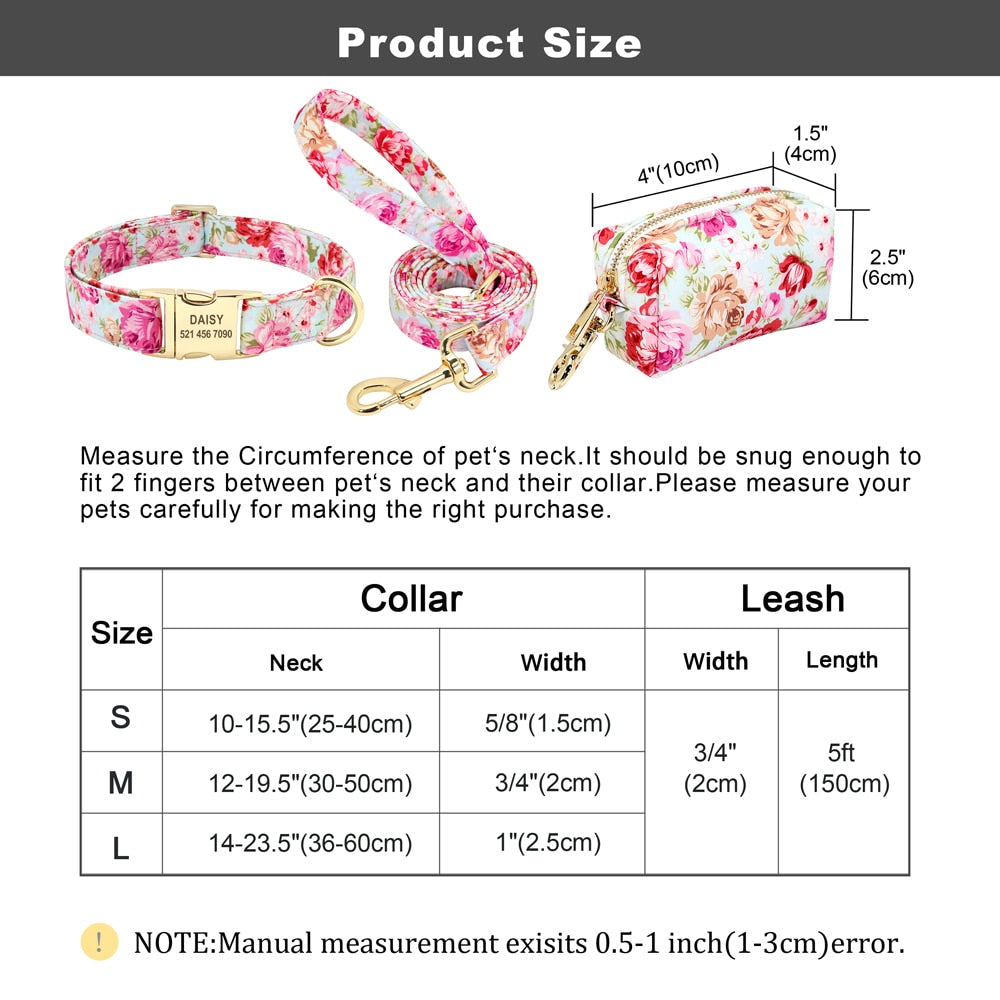 Custom Engraved - Flower Dog Collar Leash Set