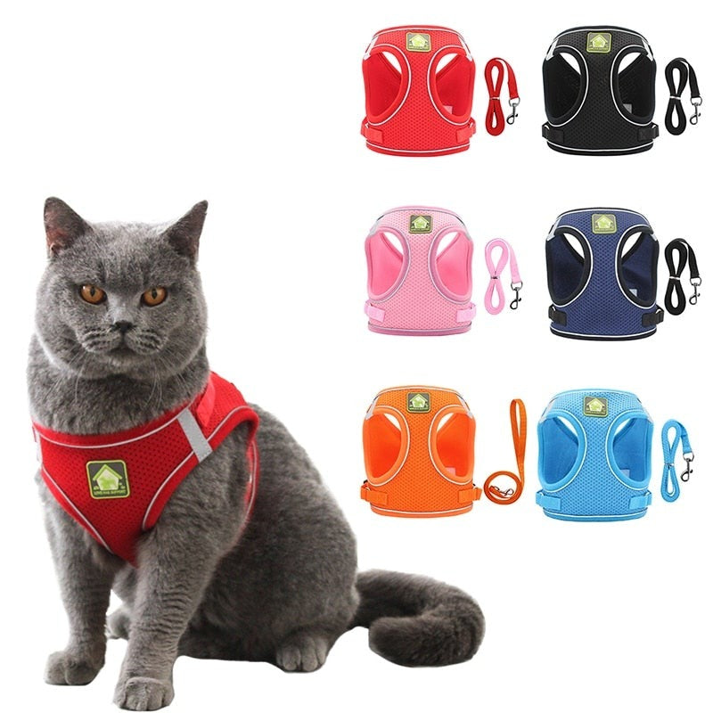 Reflective Pet Cat Harness Vest Leash Set