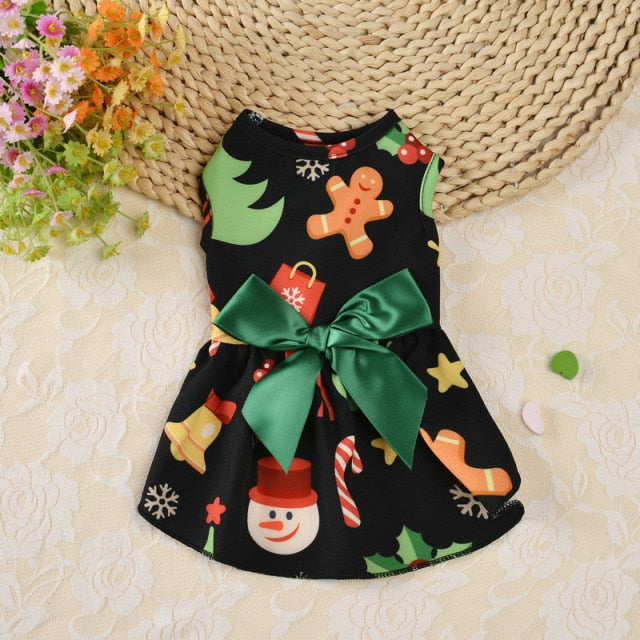 2021 Christmas Dog Plaid Skirt Sweet Dog Bowknot Princess Dress Pet Princess Clothes For Small Dogs Pet Plaid Skirt Pet Supplies
