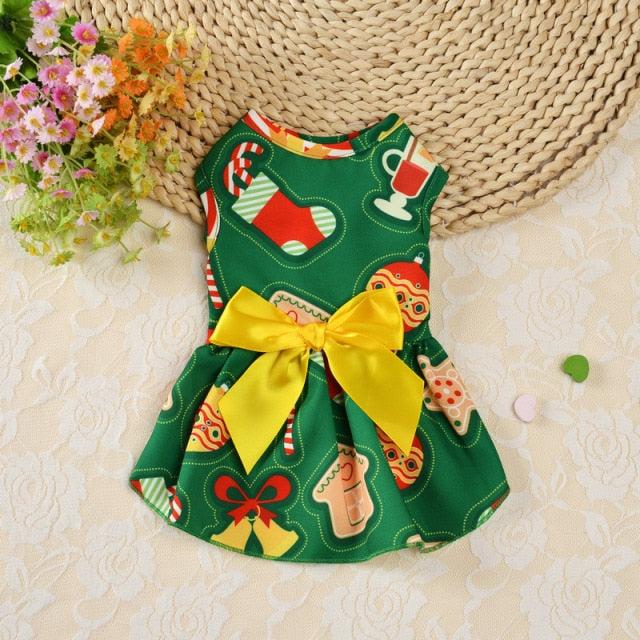 2021 Christmas Dog Plaid Skirt Sweet Dog Bowknot Princess Dress Pet Princess Clothes For Small Dogs Pet Plaid Skirt Pet Supplies
