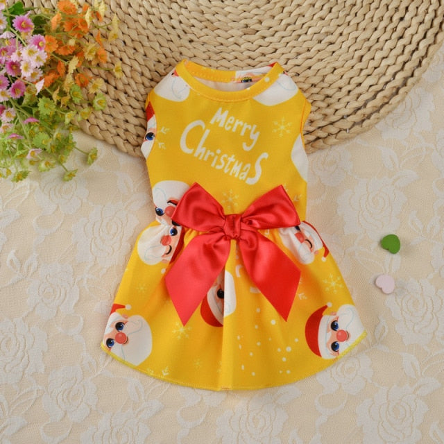 2021 Christmas Dog Plaid Skirt Sweet Dog Bowknot Princess Dress Pet Princess Clothes For Small Dogs Pet Plaid Skirt Pet Supplies